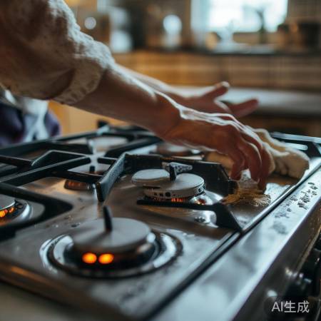 关灶灭火，热水抹布去油渍