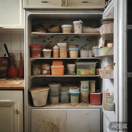 冰箱久未清洁，影响工作。